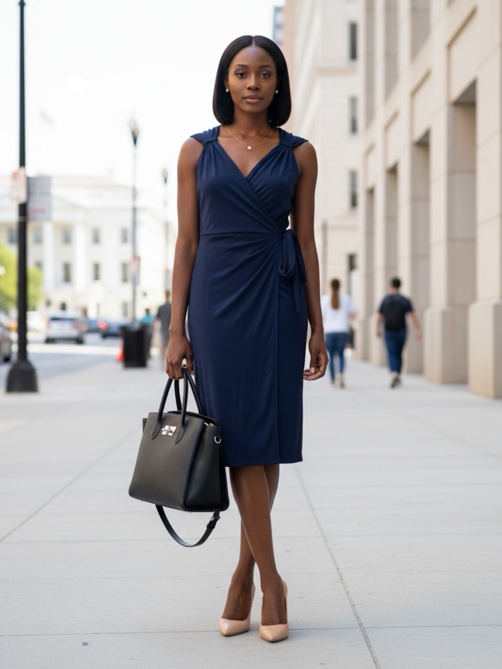George Navy Blue Sleeveless Wrap Midi Dress - Size Small - Excellent Condition